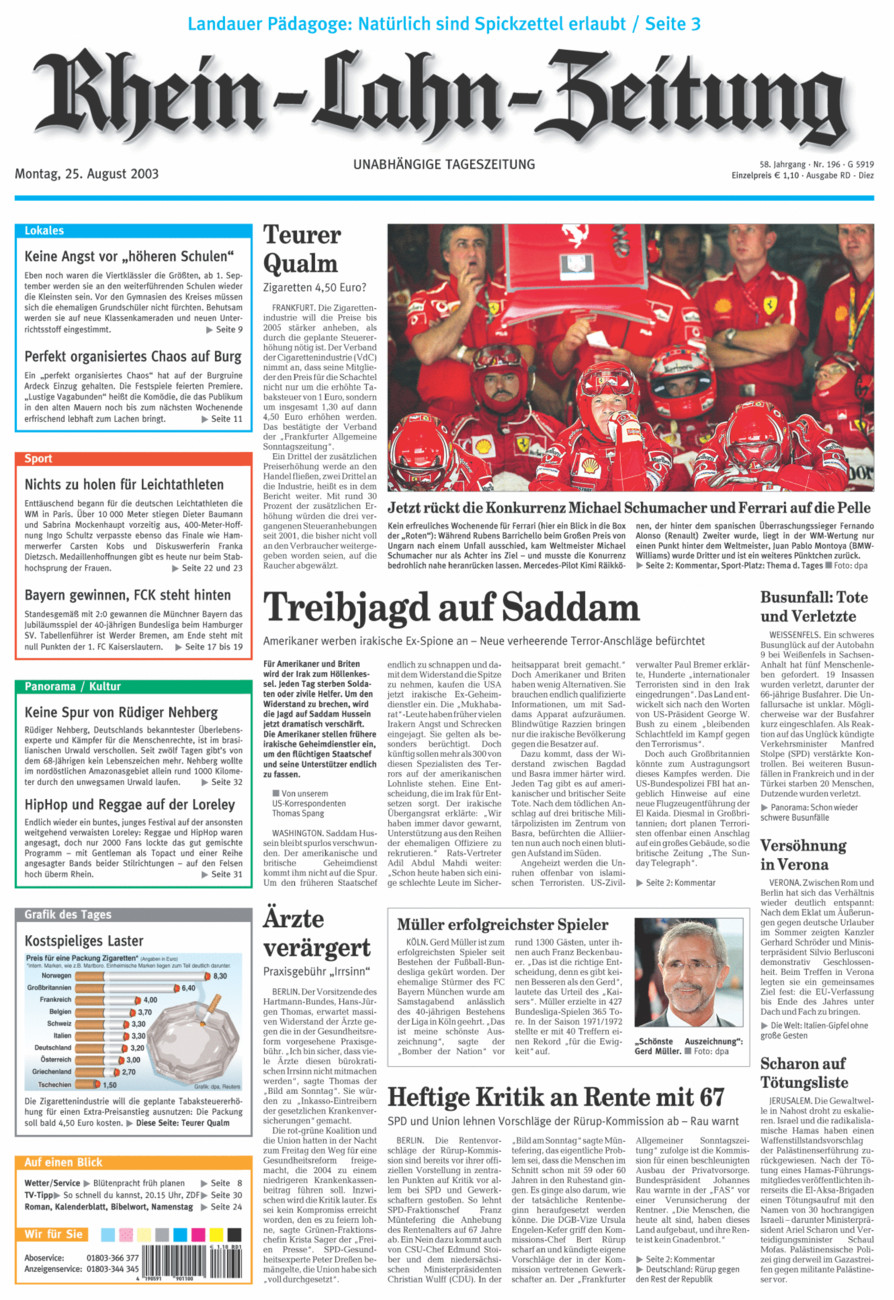 Rhein-Lahn-Zeitung Diez (Archiv) vom Montag, 25.08.2003