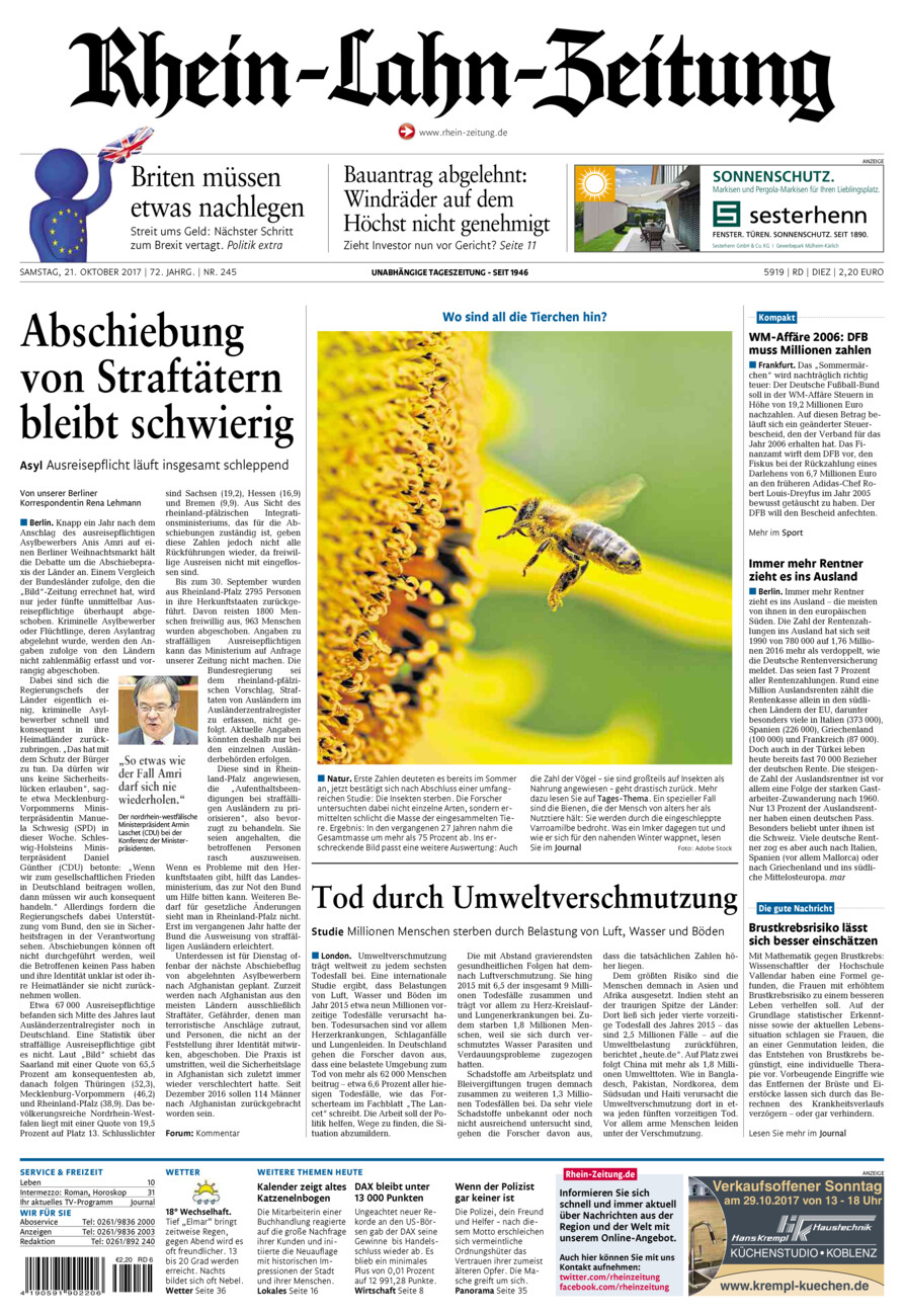 Rhein-Lahn-Zeitung Diez (Archiv) vom Samstag, 21.10.2017