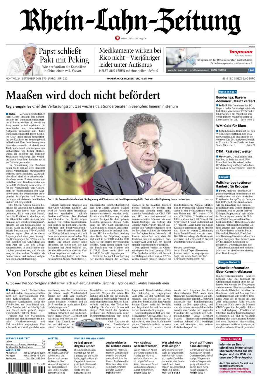 Rhein-Lahn-Zeitung Diez (Archiv) vom Montag, 24.09.2018