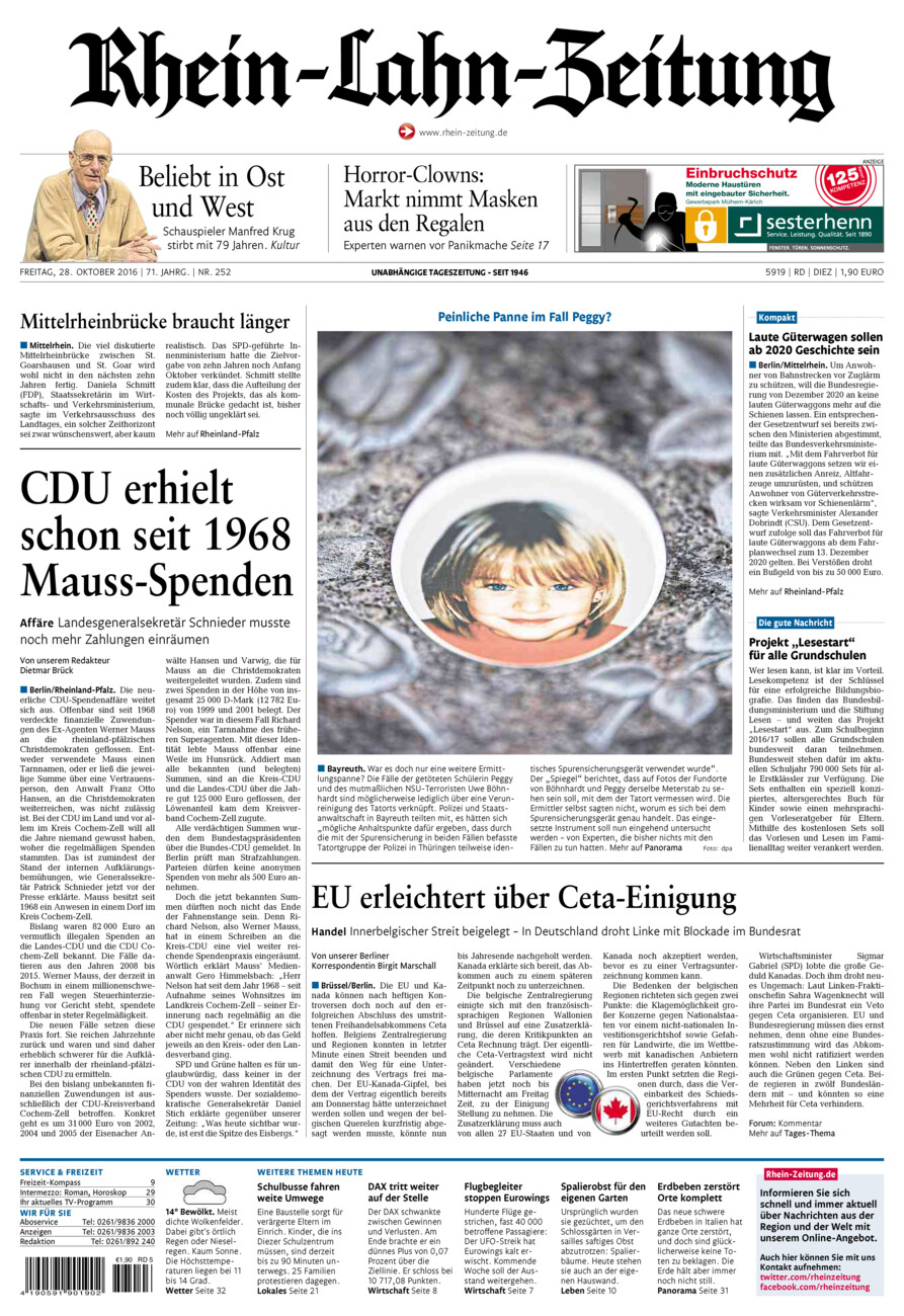 Rhein-Lahn-Zeitung Diez (Archiv) vom Freitag, 28.10.2016