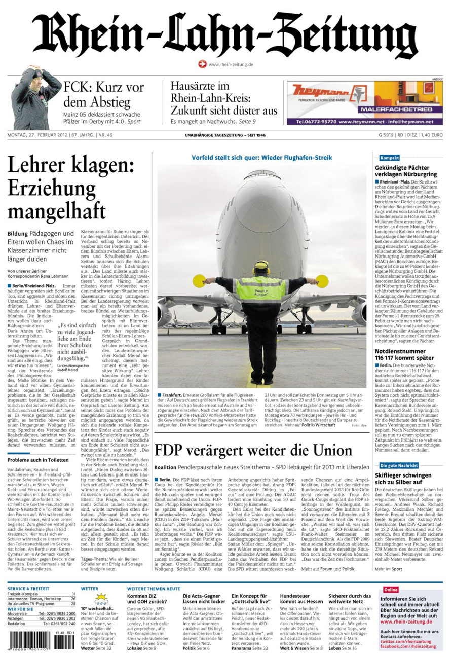 Rhein-Lahn-Zeitung Diez (Archiv) vom Montag, 27.02.2012