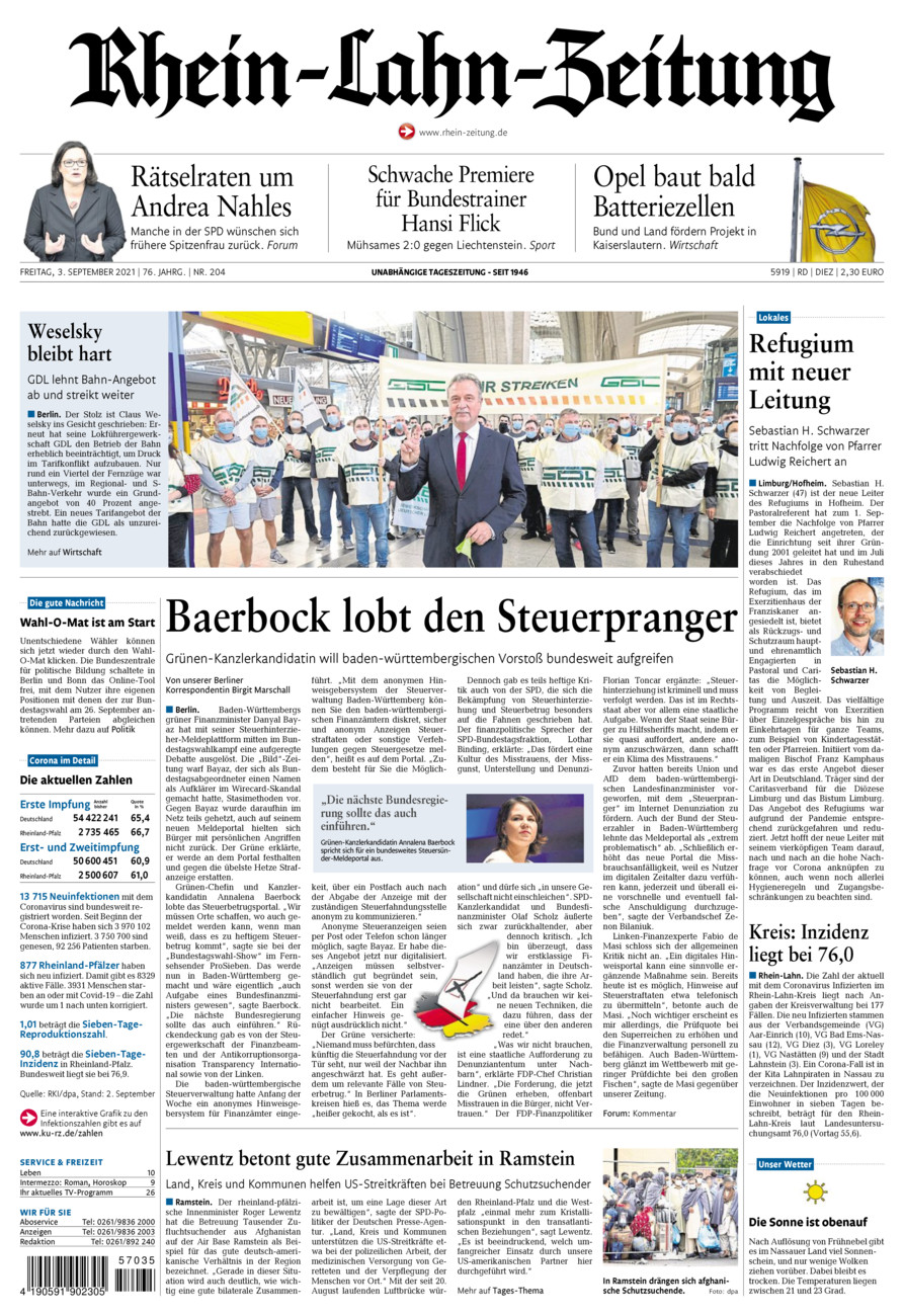 Rhein-Lahn-Zeitung Diez (Archiv) vom Freitag, 03.09.2021