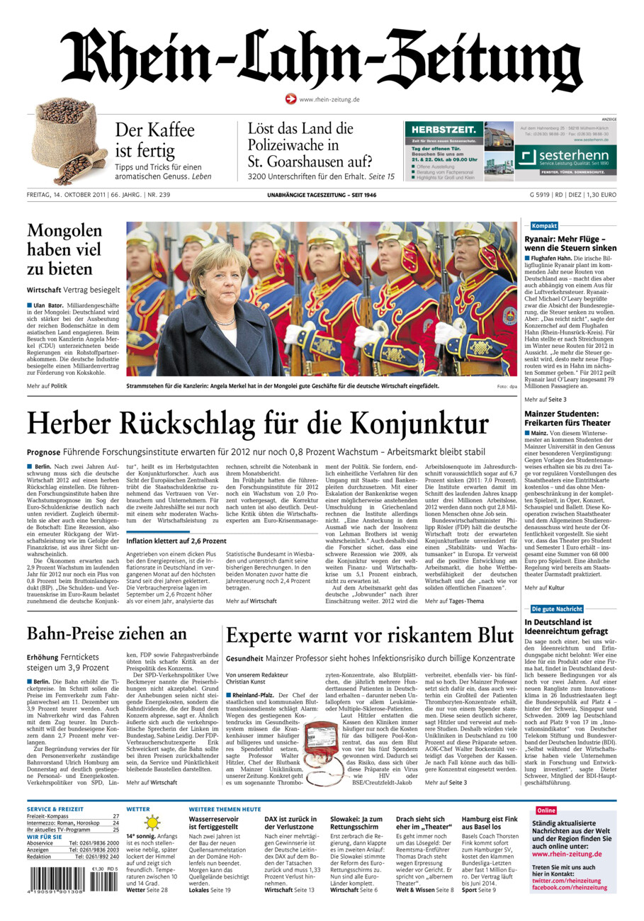 Rhein-Lahn-Zeitung Diez (Archiv) vom Freitag, 14.10.2011