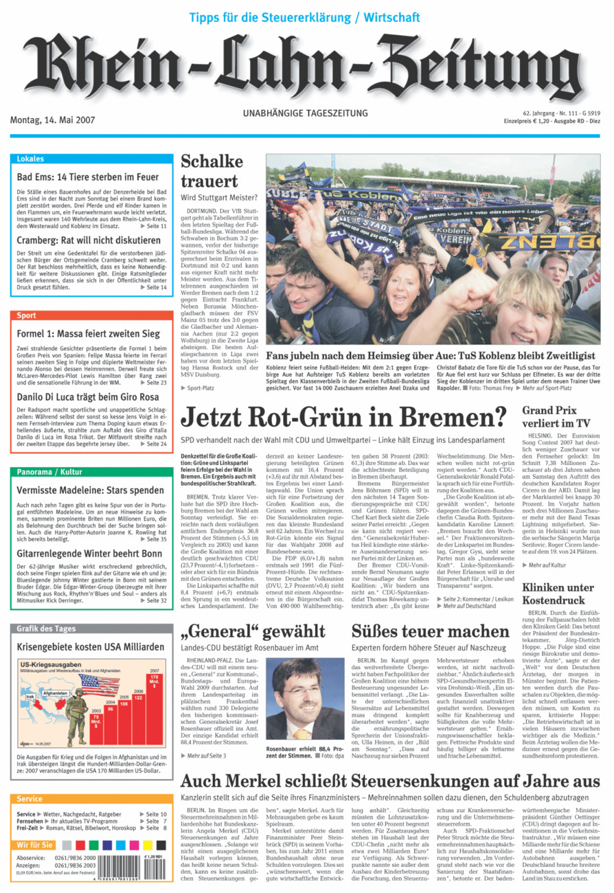 Rhein-Lahn-Zeitung Diez (Archiv) vom Montag, 14.05.2007