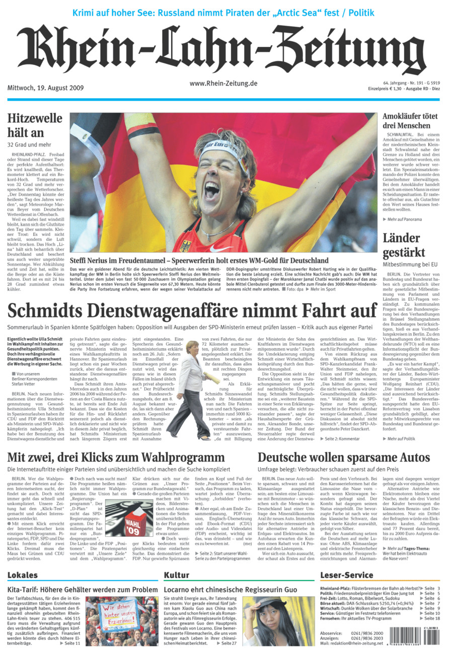 Rhein-Lahn-Zeitung Diez (Archiv) vom Mittwoch, 19.08.2009