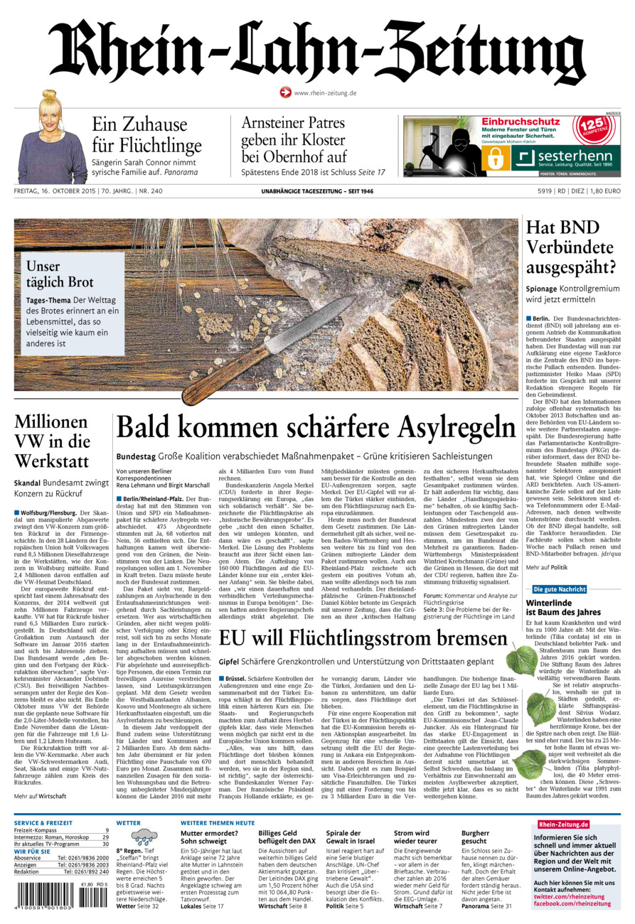 Rhein-Lahn-Zeitung Diez (Archiv) vom Freitag, 16.10.2015