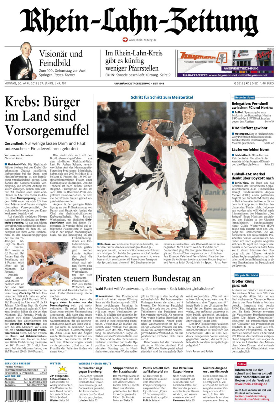Rhein-Lahn-Zeitung Diez (Archiv) vom Montag, 30.04.2012