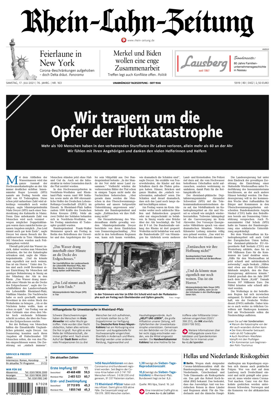 Rhein-Lahn-Zeitung Diez (Archiv) vom Samstag, 17.07.2021