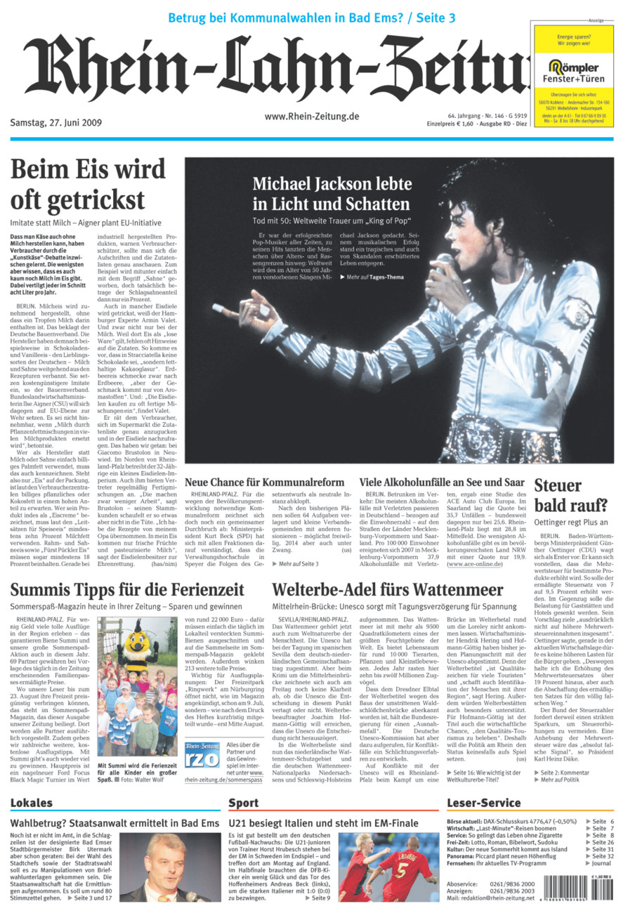 Rhein-Lahn-Zeitung Diez (Archiv) vom Samstag, 27.06.2009