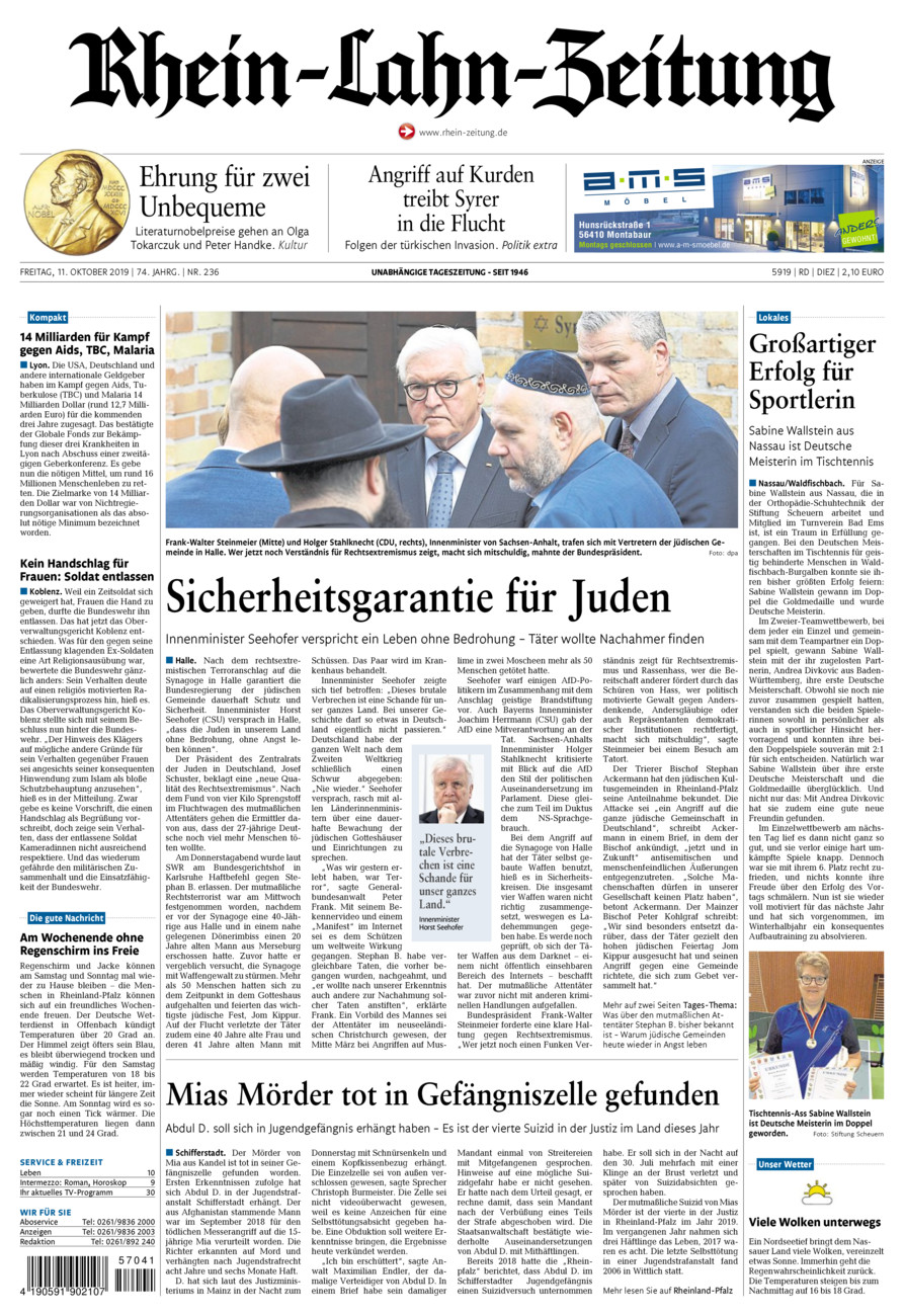 Rhein-Lahn-Zeitung Diez (Archiv) vom Freitag, 11.10.2019