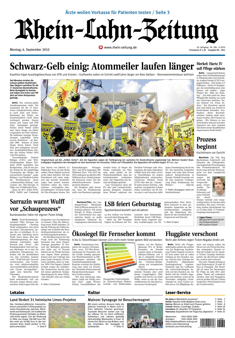 Rhein-Lahn-Zeitung Diez (Archiv) vom Montag, 06.09.2010