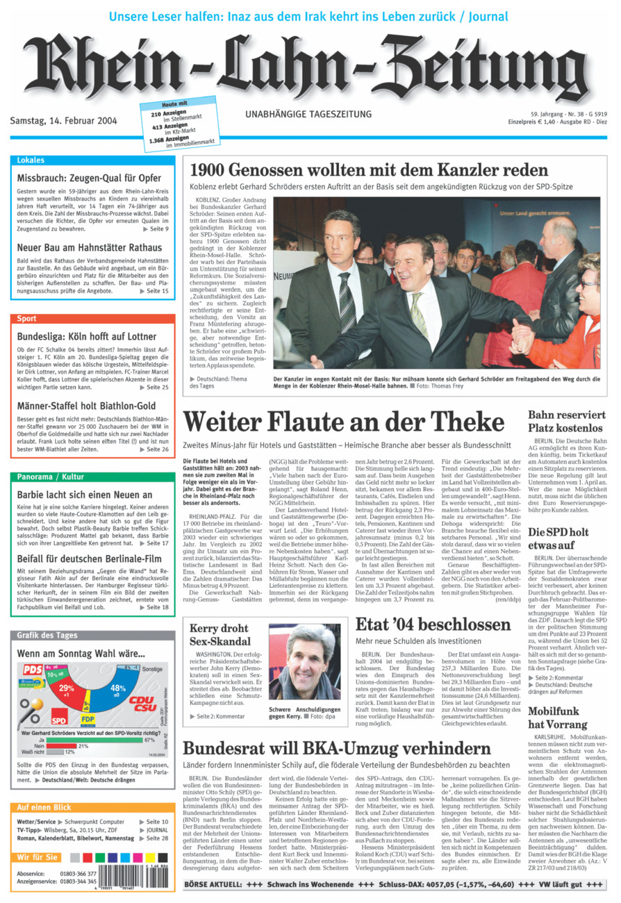 Rhein-Lahn-Zeitung Diez (Archiv) vom Samstag, 14.02.2004