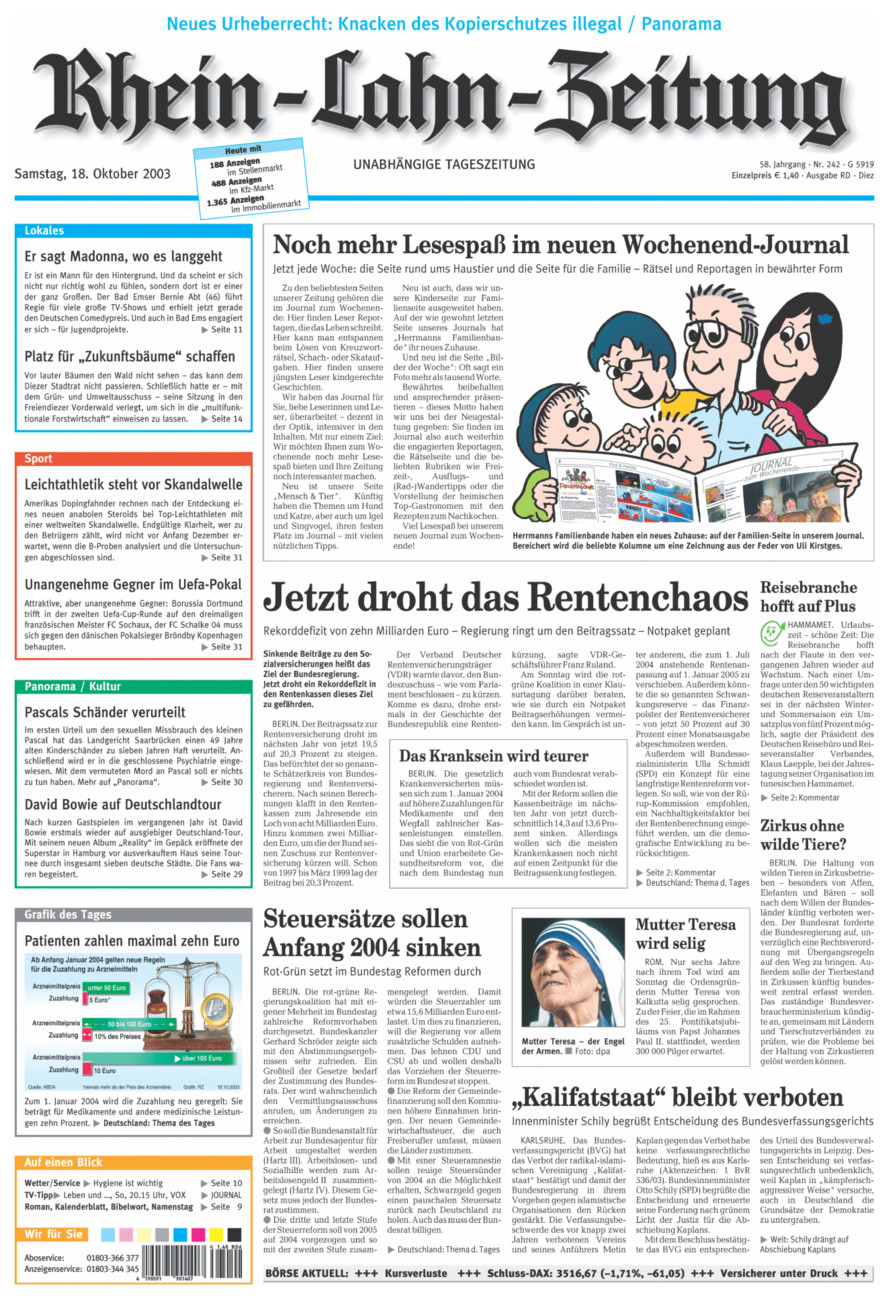 Rhein-Lahn-Zeitung Diez (Archiv) vom Samstag, 18.10.2003