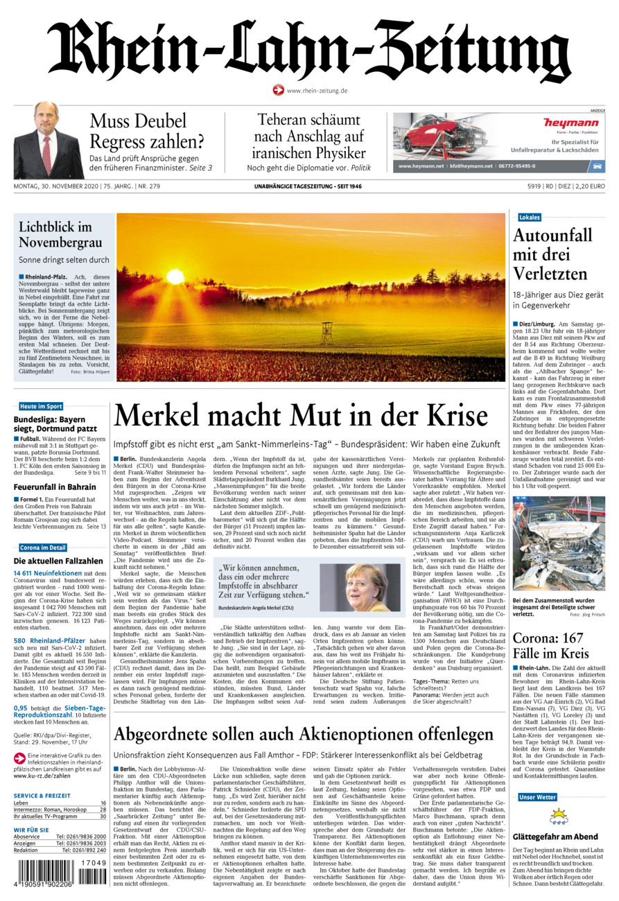 Rhein-Lahn-Zeitung Diez (Archiv) vom Montag, 30.11.2020