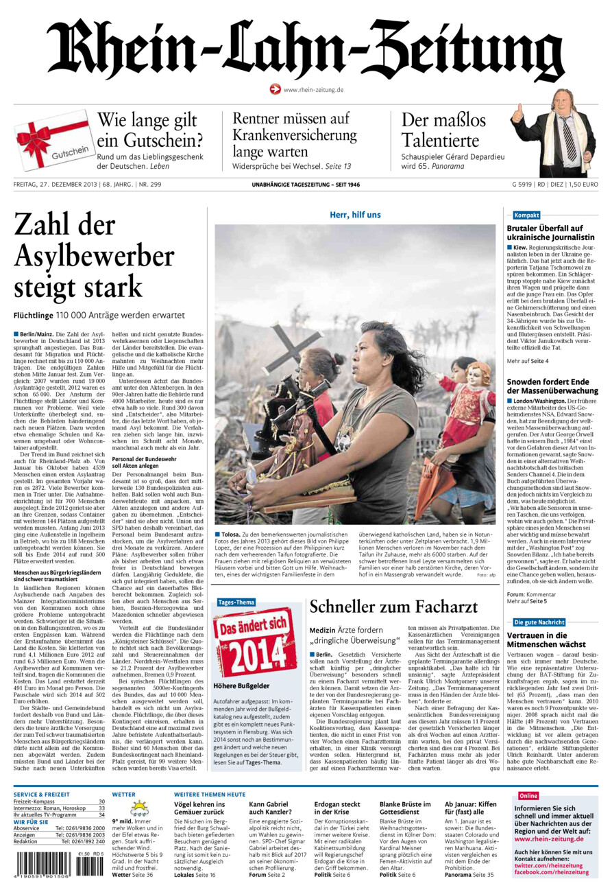 Rhein-Lahn-Zeitung Diez (Archiv) vom Freitag, 27.12.2013
