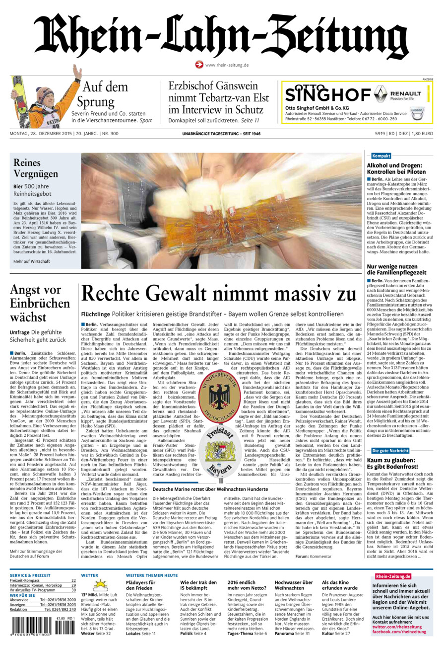 Rhein-Lahn-Zeitung Diez (Archiv) vom Montag, 28.12.2015