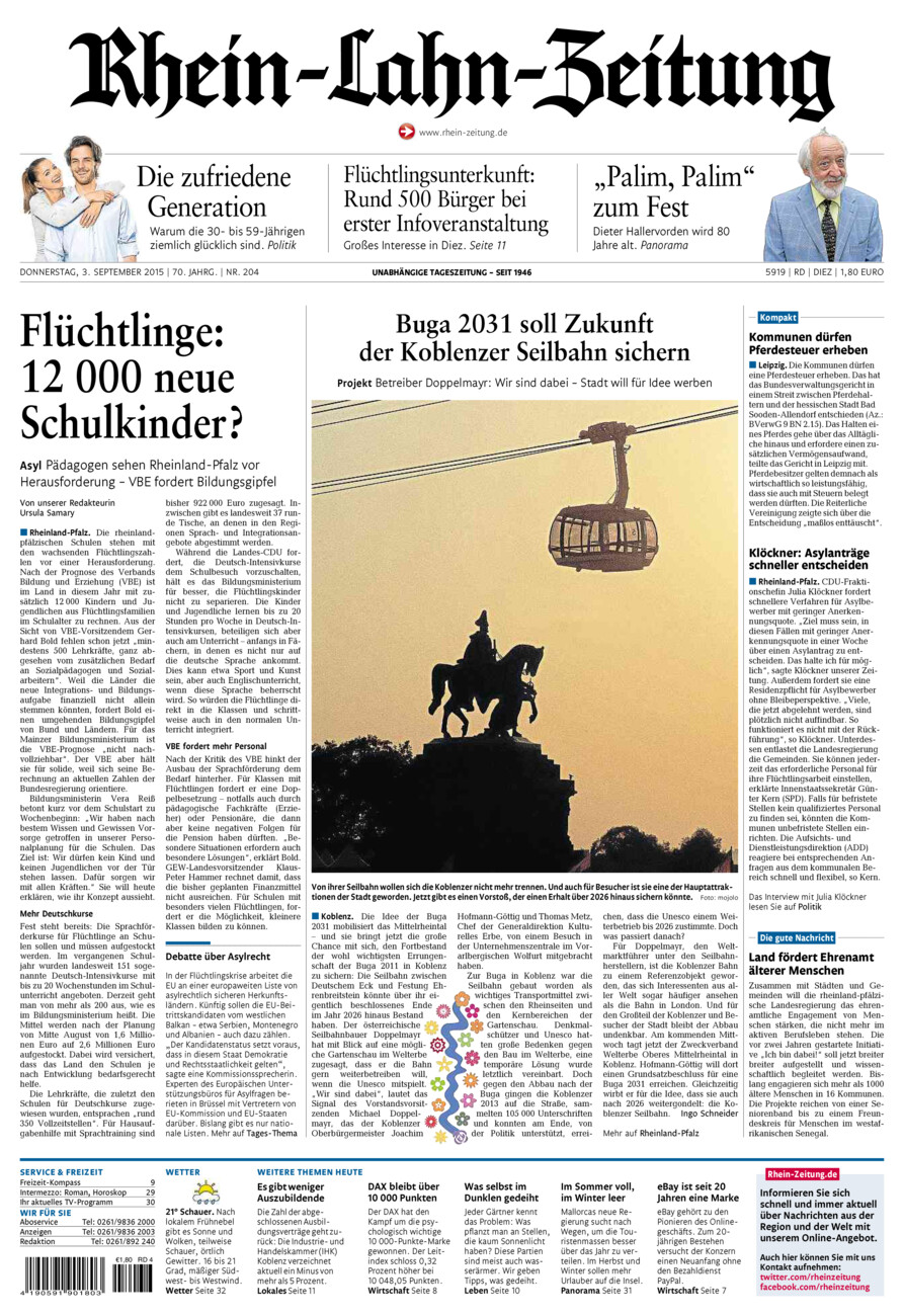 Rhein-Lahn-Zeitung Diez (Archiv) vom Donnerstag, 03.09.2015
