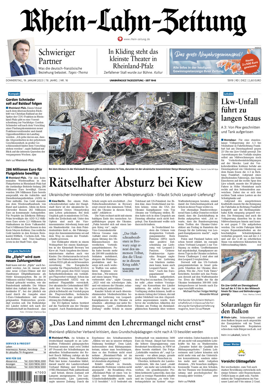Rhein-Lahn-Zeitung Diez (Archiv) vom Donnerstag, 19.01.2023