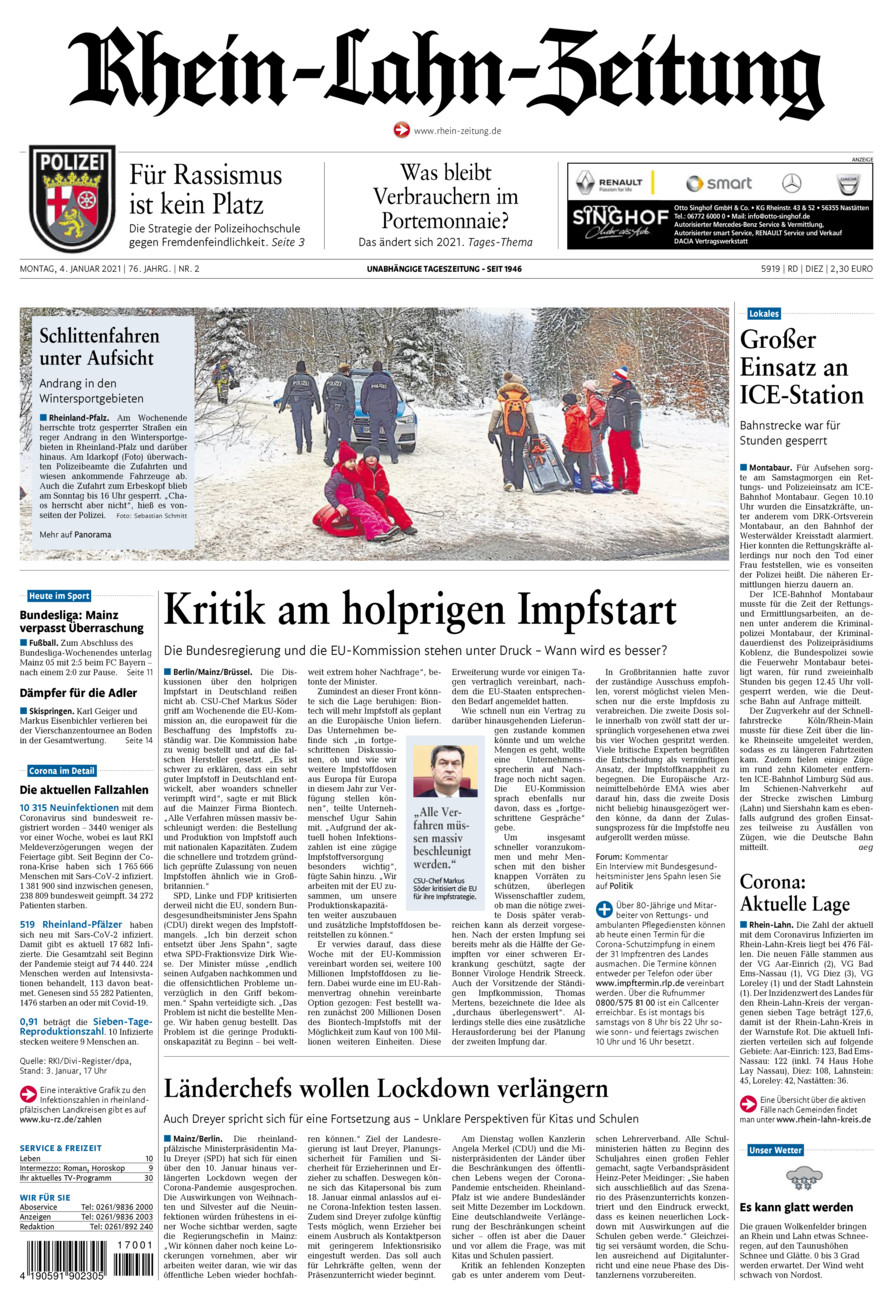 Rhein-Lahn-Zeitung Diez (Archiv) vom Montag, 04.01.2021