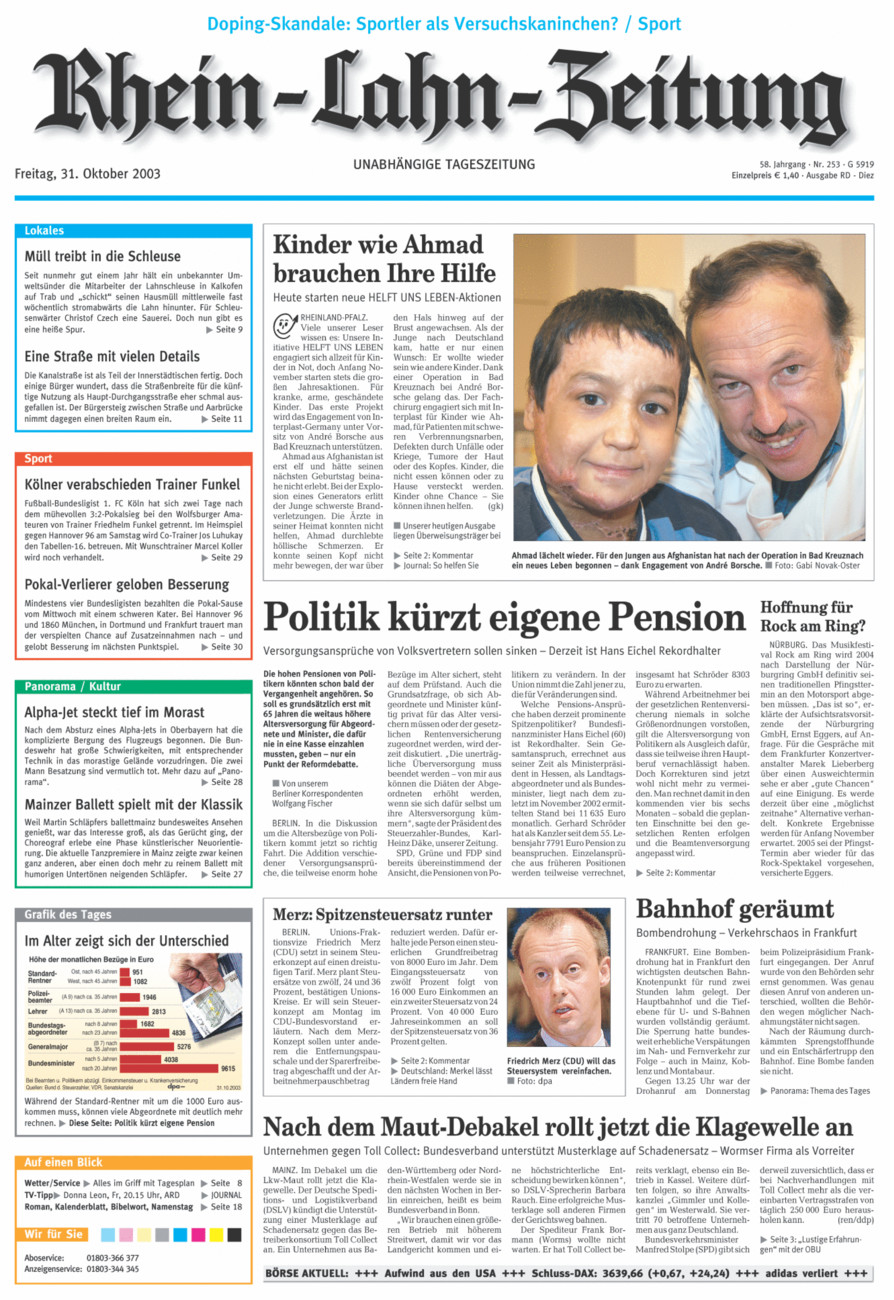 Rhein-Lahn-Zeitung Diez (Archiv) vom Freitag, 31.10.2003