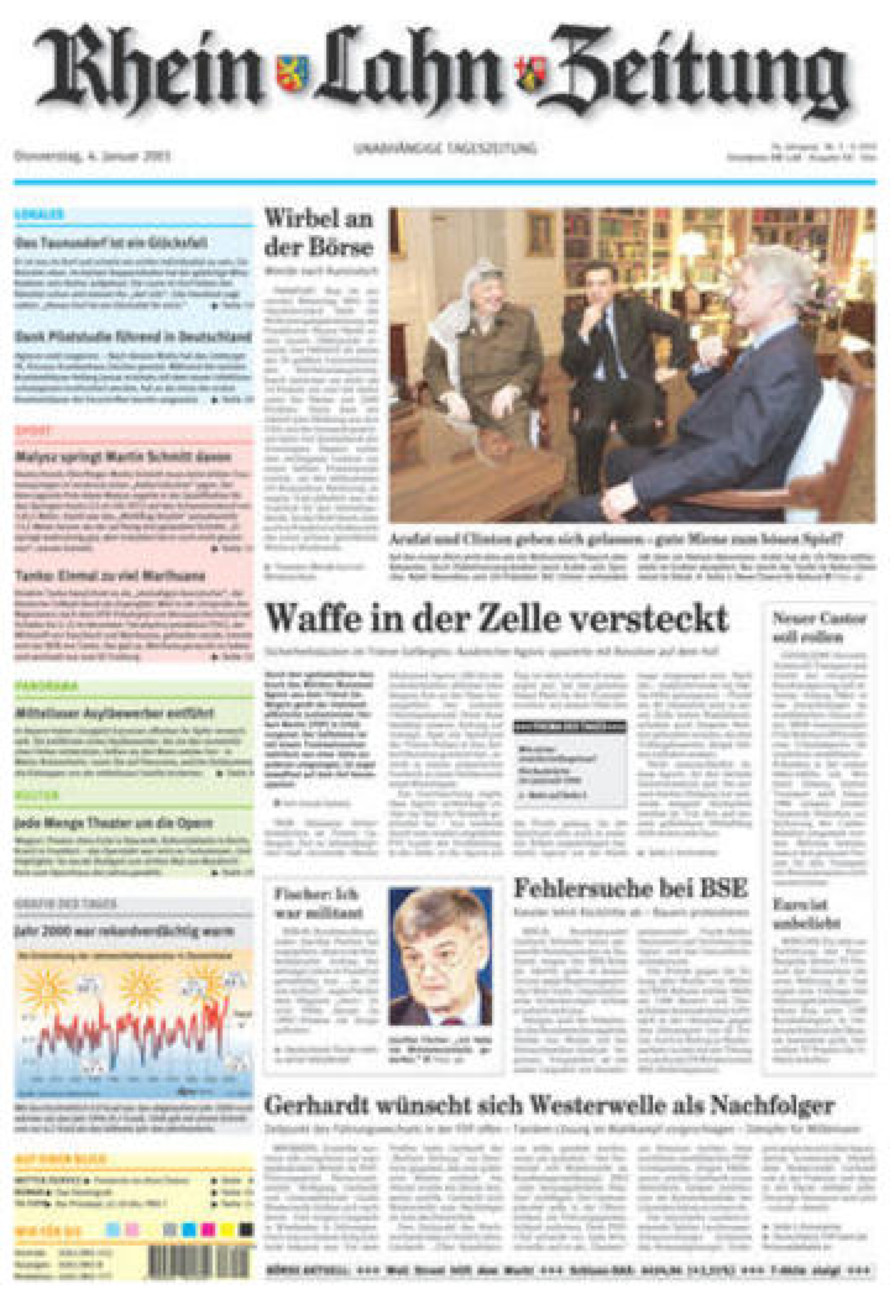 Rhein-Lahn-Zeitung Diez (Archiv) vom Donnerstag, 04.01.2001
