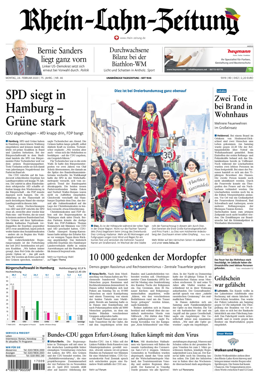 Rhein-Lahn-Zeitung Diez (Archiv) vom Montag, 24.02.2020