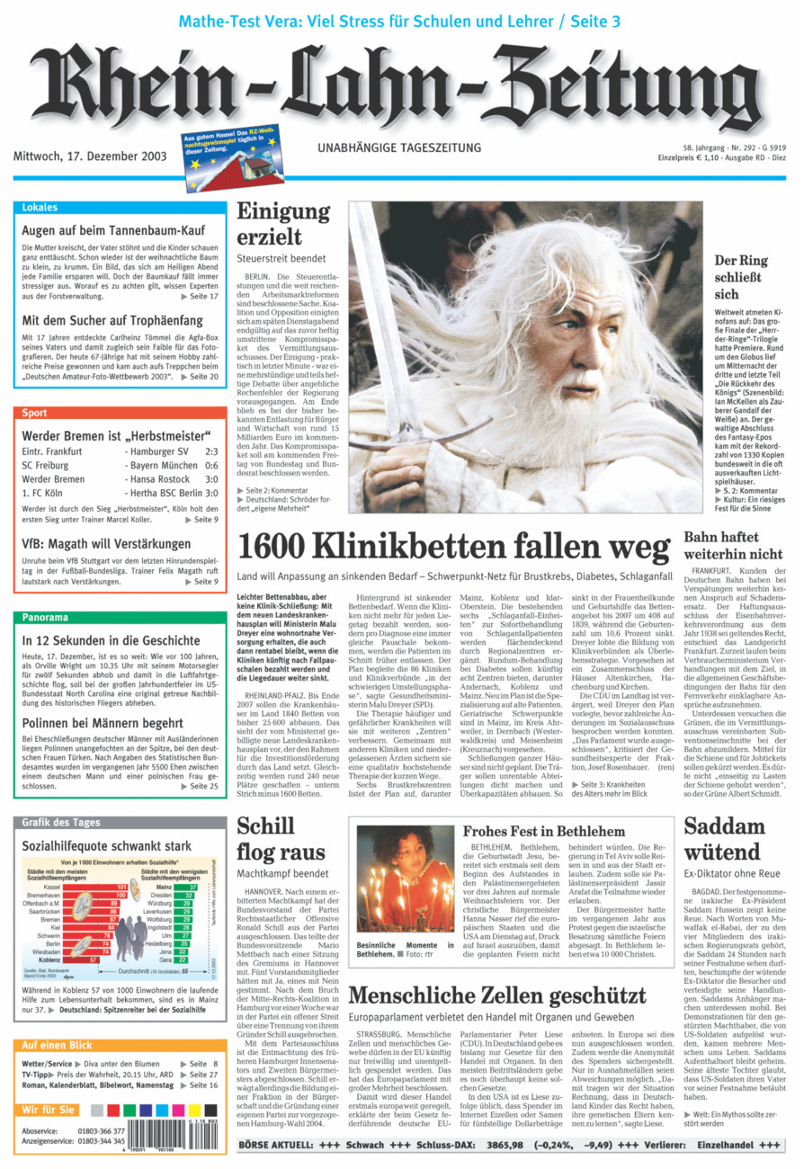 Rhein-Lahn-Zeitung Diez (Archiv) vom Mittwoch, 17.12.2003