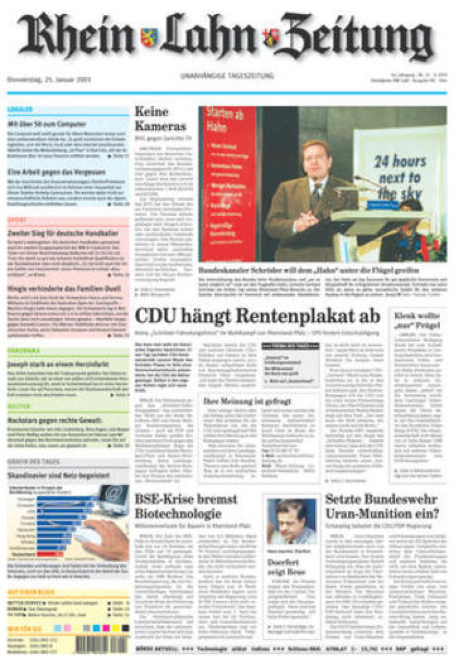 Rhein-Lahn-Zeitung Diez (Archiv) vom Donnerstag, 25.01.2001