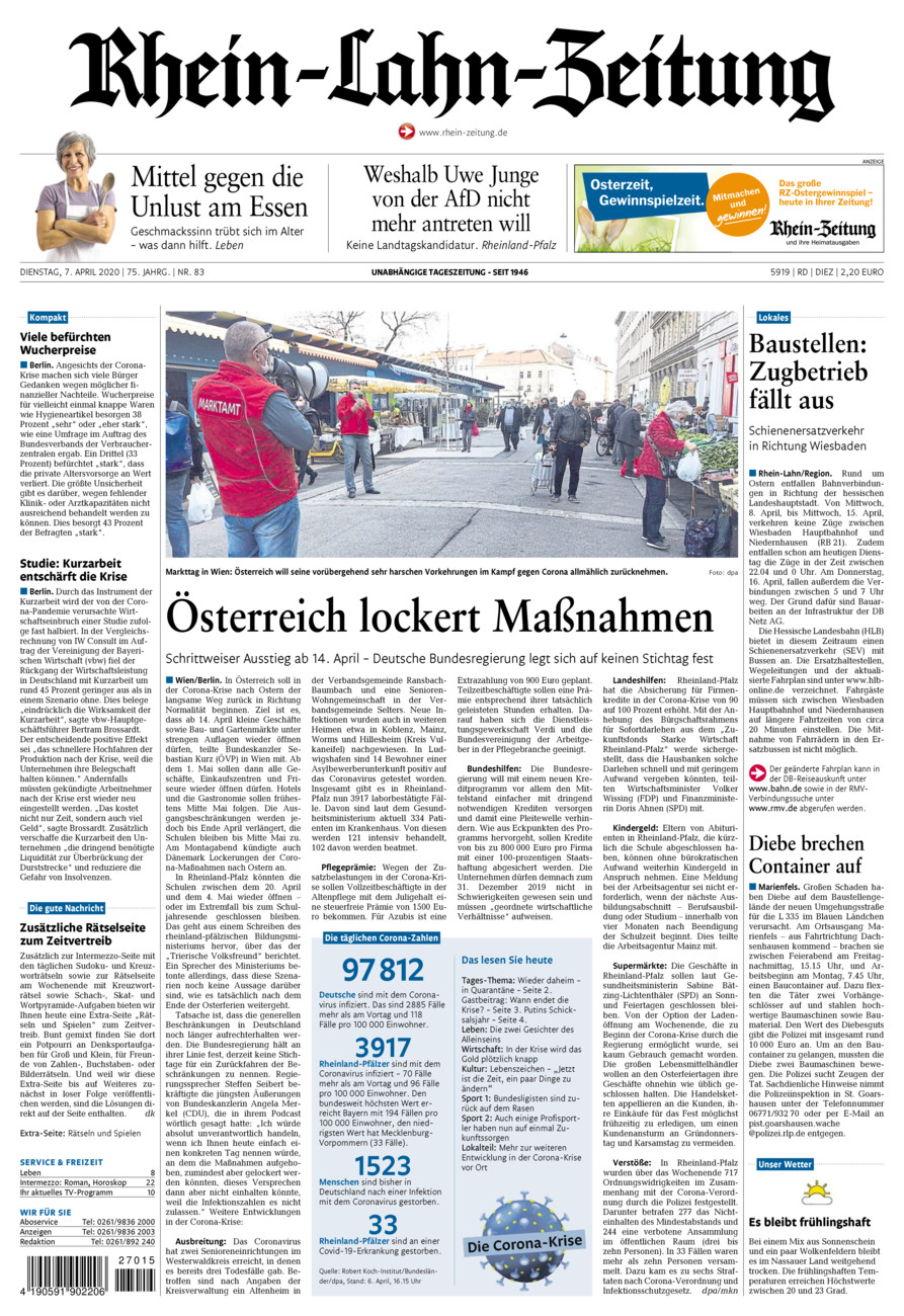 Rhein-Lahn-Zeitung Diez (Archiv) vom Dienstag, 07.04.2020