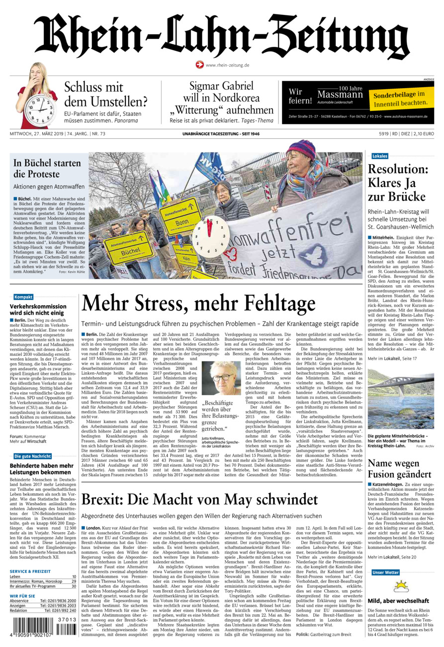 Rhein-Lahn-Zeitung Diez (Archiv) vom Mittwoch, 27.03.2019