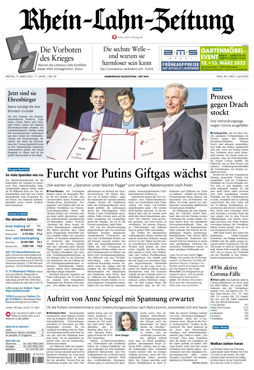 Rhein-Lahn-Zeitung Diez (Archiv) vom Freitag, 11.03.2022