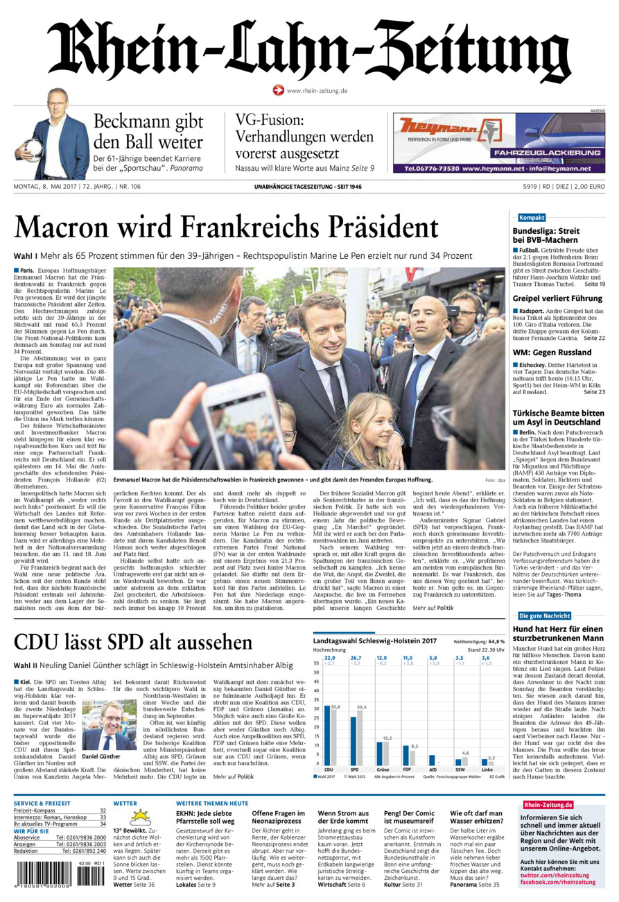 Rhein-Lahn-Zeitung Diez (Archiv) vom Montag, 08.05.2017