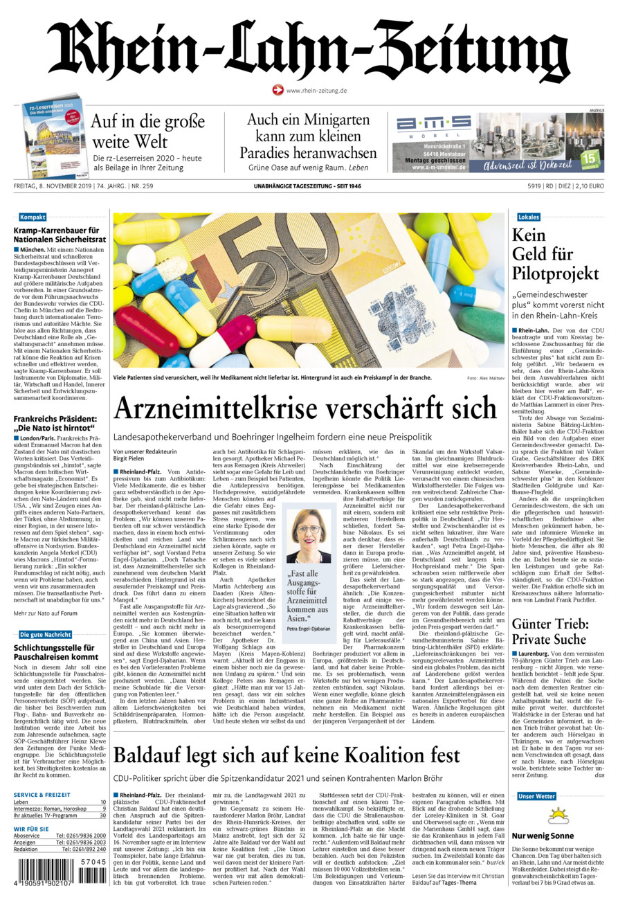 Rhein-Lahn-Zeitung Diez (Archiv) vom Freitag, 08.11.2019