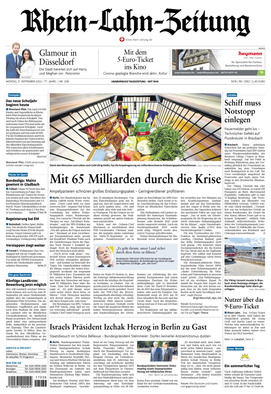 Rhein-Lahn-Zeitung Diez (Archiv) vom Montag, 05.09.2022