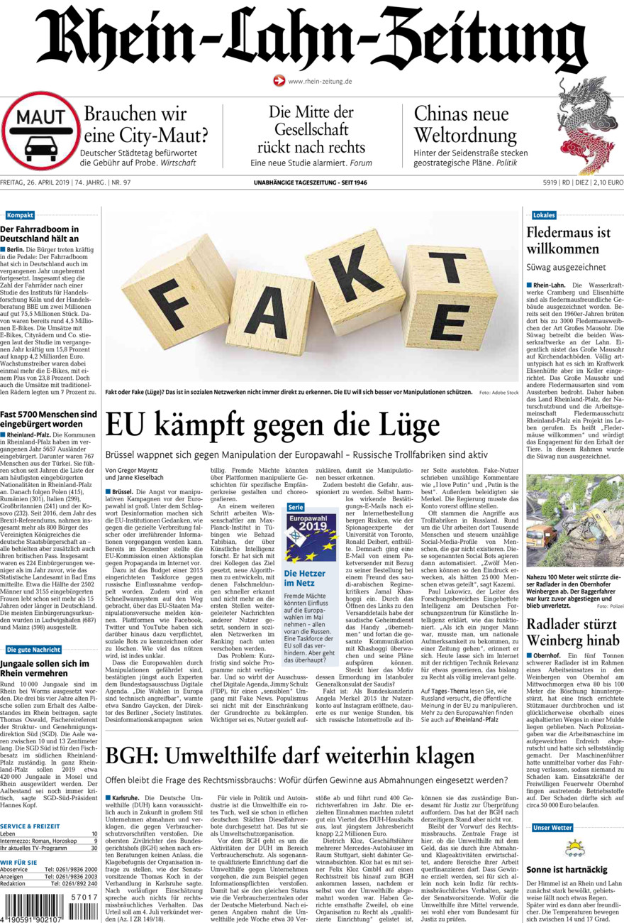 Rhein-Lahn-Zeitung Diez (Archiv) vom Freitag, 26.04.2019