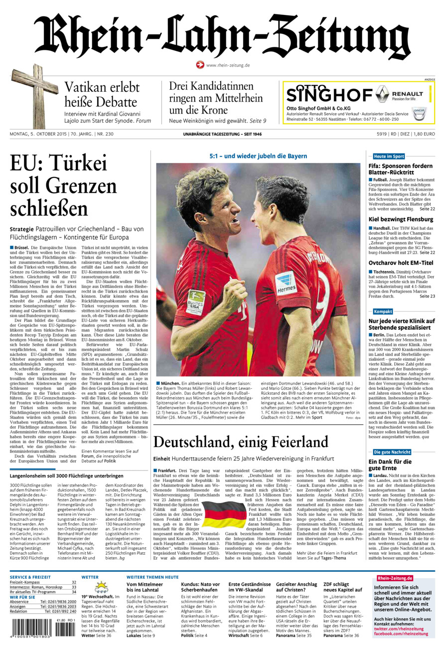 Rhein-Lahn-Zeitung Diez (Archiv) vom Montag, 05.10.2015