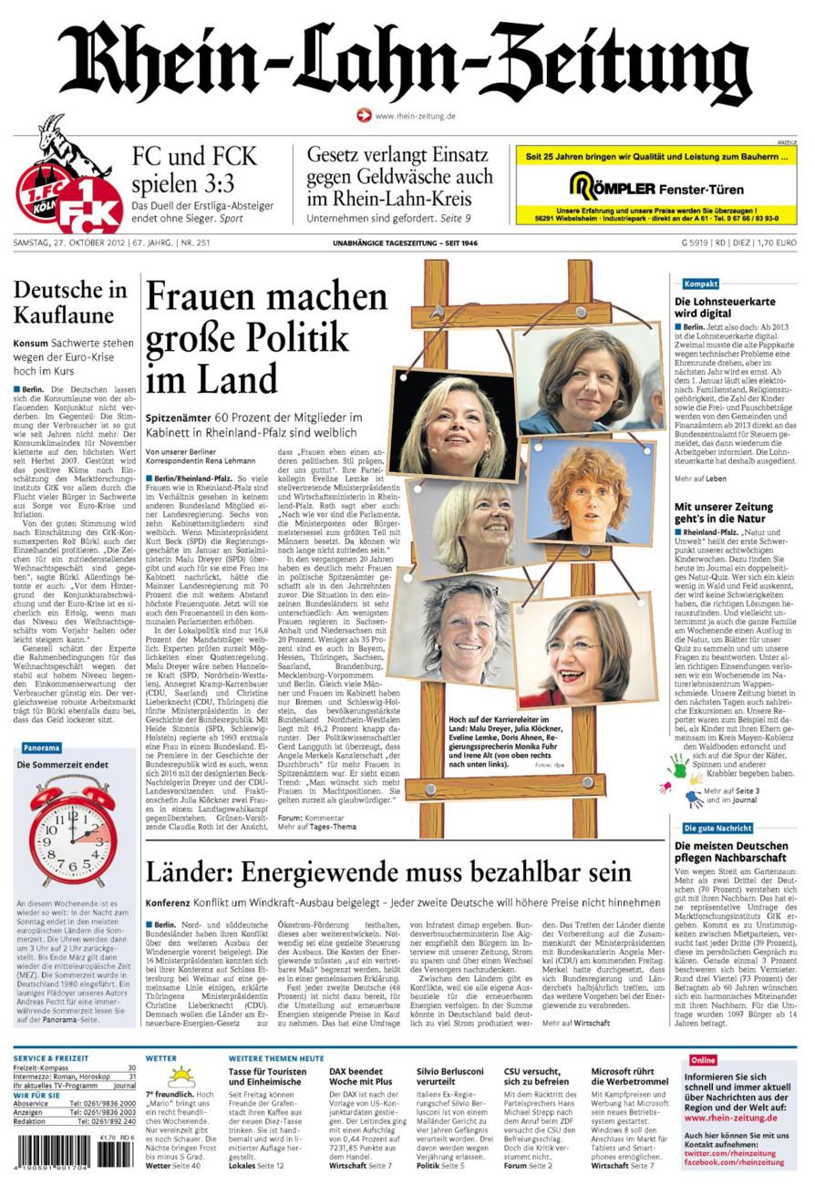 Rhein-Lahn-Zeitung Diez (Archiv) vom Samstag, 27.10.2012