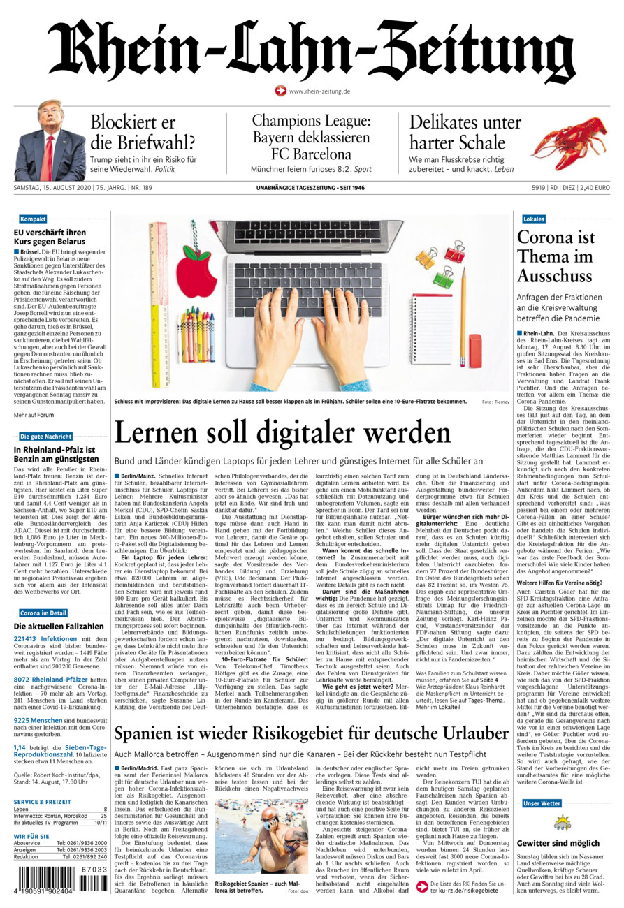 Rhein-Lahn-Zeitung Diez (Archiv) vom Samstag, 15.08.2020