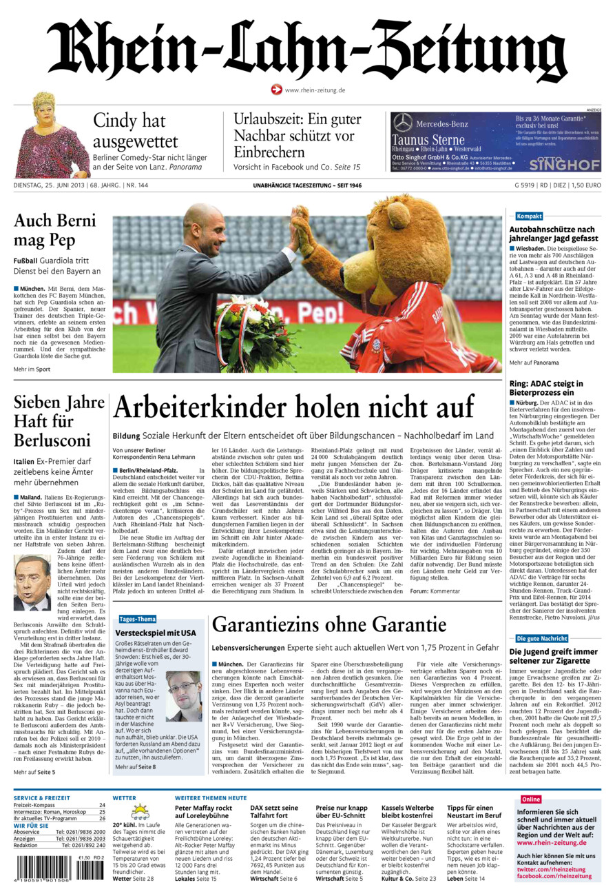 Rhein-Lahn-Zeitung Diez (Archiv) vom Dienstag, 25.06.2013