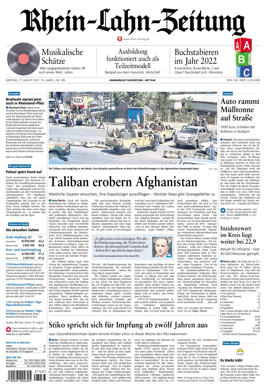Rhein-Lahn-Zeitung Diez (Archiv) vom Dienstag, 17.08.2021