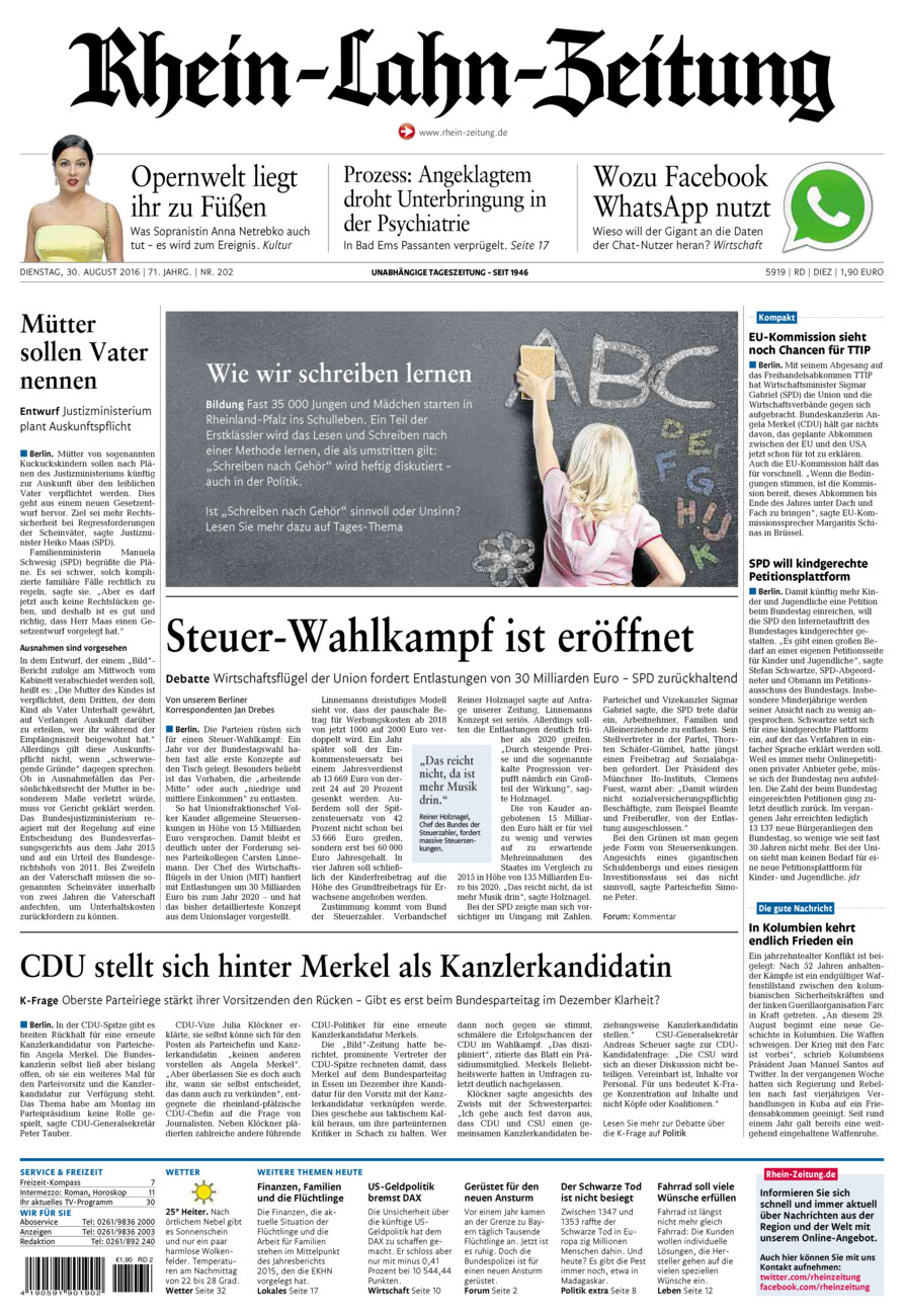 Rhein-Lahn-Zeitung Diez (Archiv) vom Dienstag, 30.08.2016