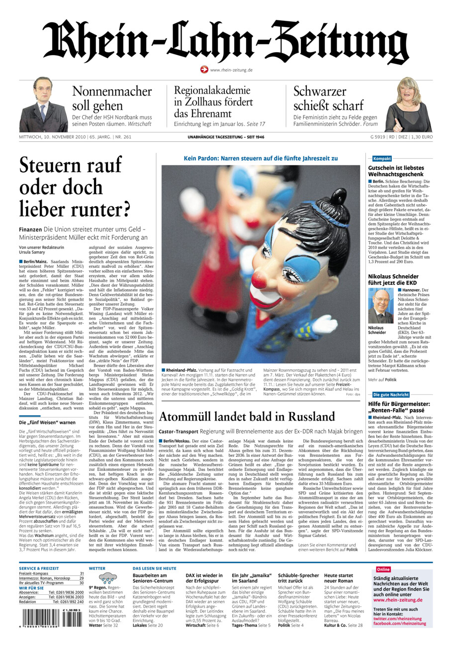 Rhein-Lahn-Zeitung Diez (Archiv) vom Mittwoch, 10.11.2010