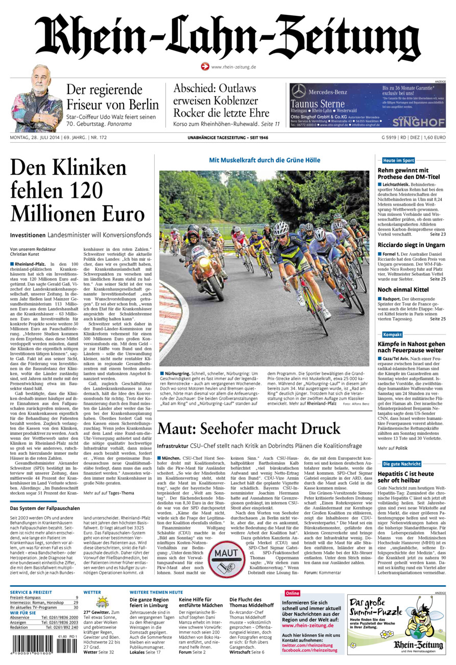 Rhein-Lahn-Zeitung Diez (Archiv) vom Montag, 28.07.2014