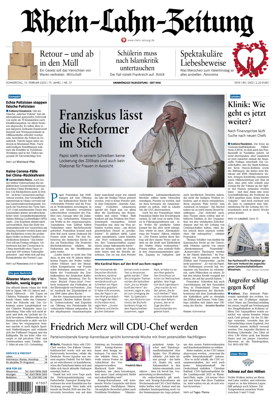 Rhein-Lahn-Zeitung Diez (Archiv) vom Donnerstag, 13.02.2020
