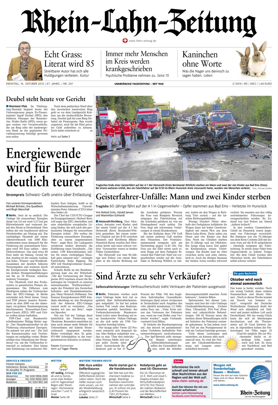 Rhein-Lahn-Zeitung Diez (Archiv) vom Dienstag, 16.10.2012