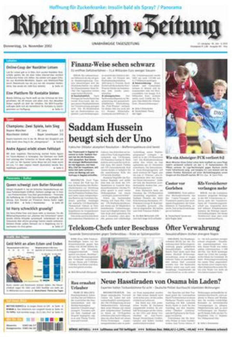 Rhein-Lahn-Zeitung Diez (Archiv) vom Donnerstag, 14.11.2002