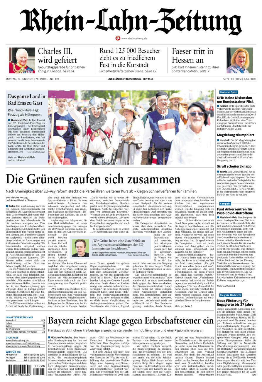 Rhein-Lahn-Zeitung Diez (Archiv) vom Montag, 19.06.2023