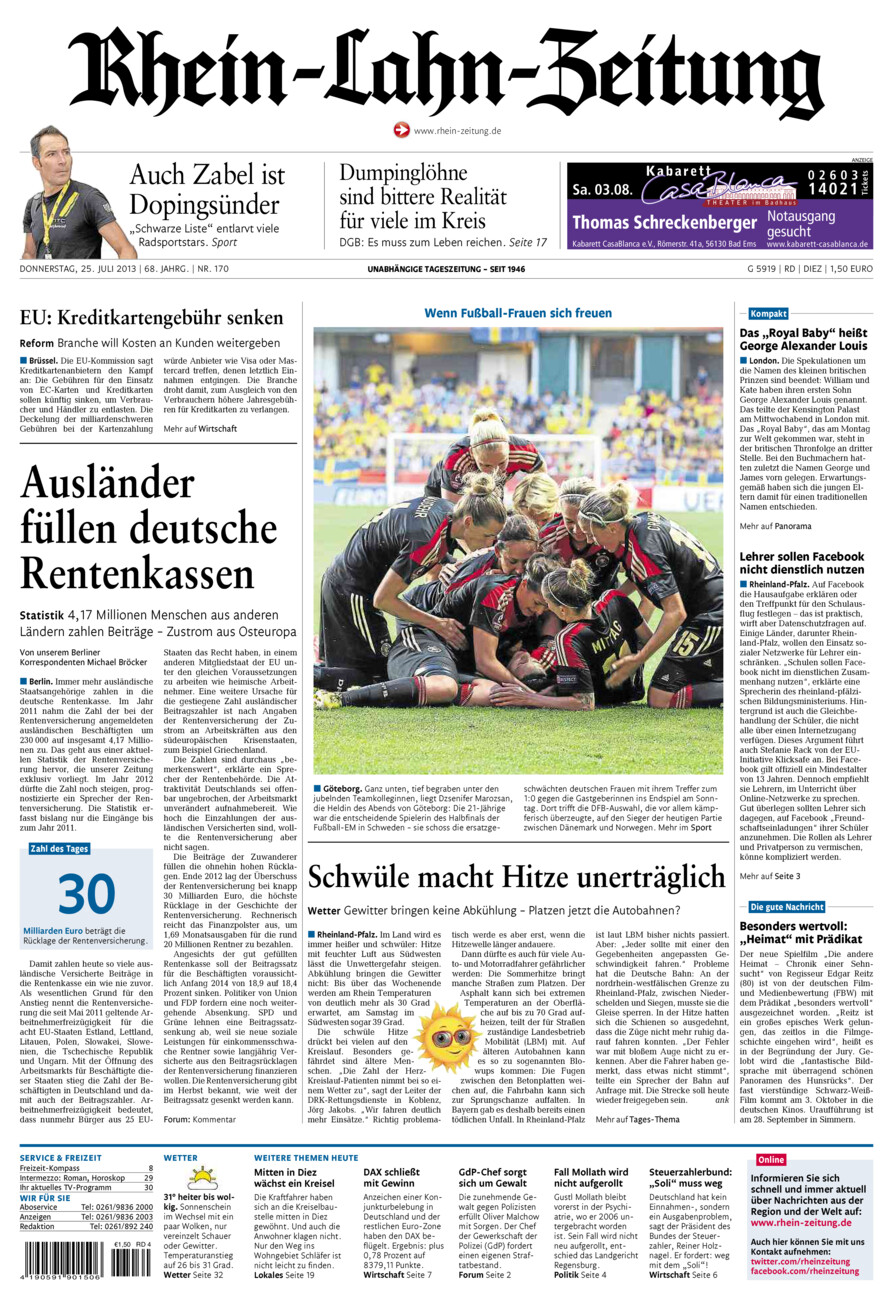 Rhein-Lahn-Zeitung Diez (Archiv) vom Donnerstag, 25.07.2013