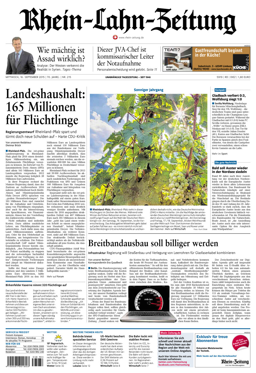 Rhein-Lahn-Zeitung Diez (Archiv) vom Mittwoch, 16.09.2015