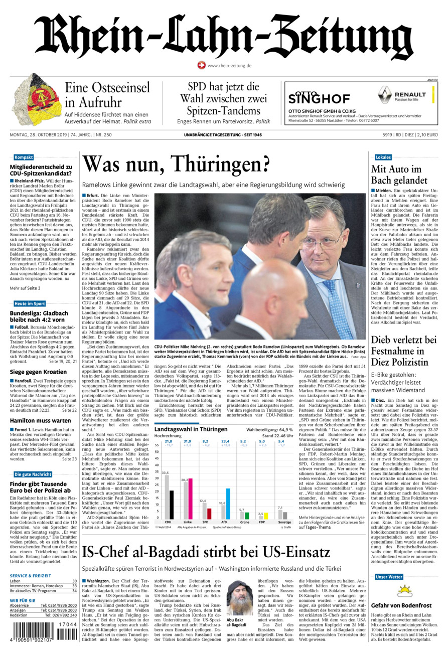 Rhein-Lahn-Zeitung Diez (Archiv) vom Montag, 28.10.2019